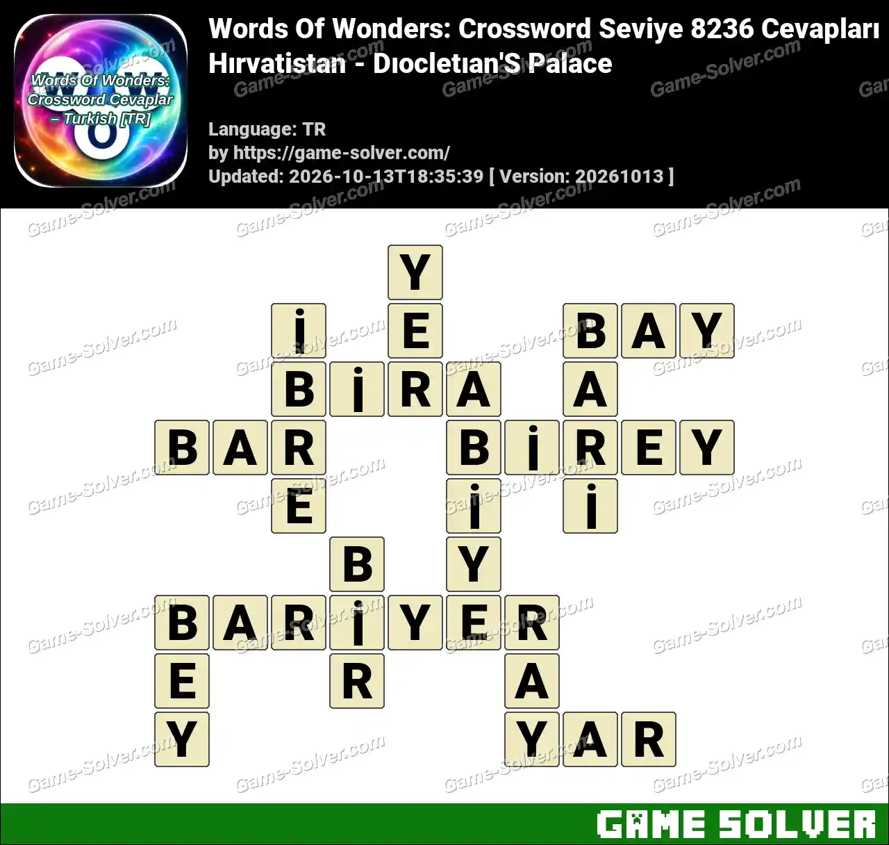 Words Of Wonders: Crossword Seviye 8236 Cevapları – Hırvatistan – Dıocletıan’S Palace